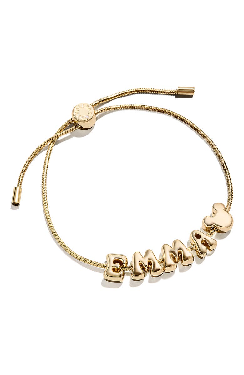 BaubleBar Personalized Disney<sup>®</sup> Bubble Charm Slider Bracelet, Main, color, Gold