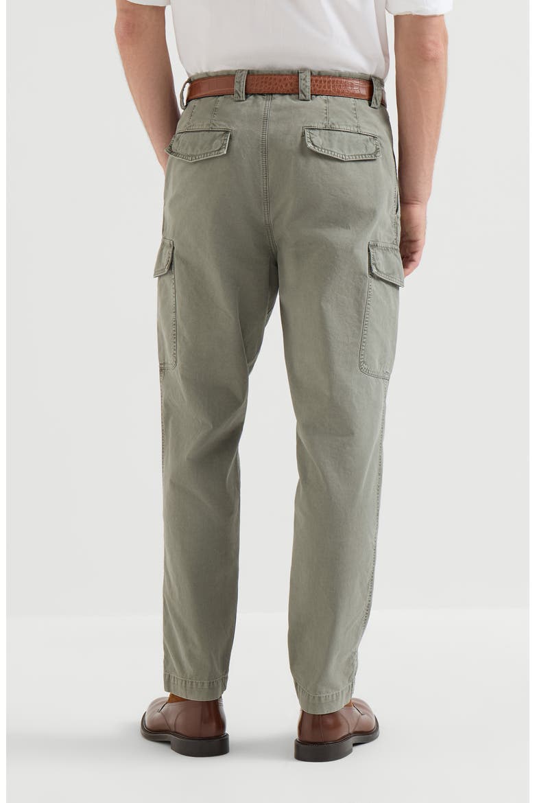 Peached cotton gabardine trousers with cargo pockets, Alternate, color, Military
