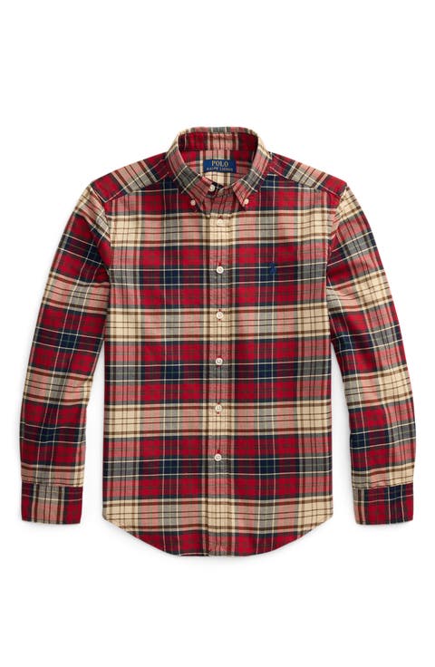 Kids' Plaid Cotton Oxford Shirt