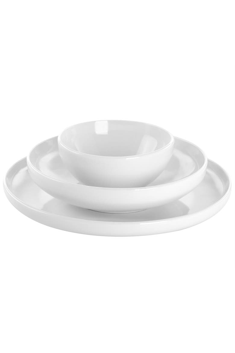 12 Piece Fine Ceramic Dinnerware Set in Bright White, Alternate, color, White