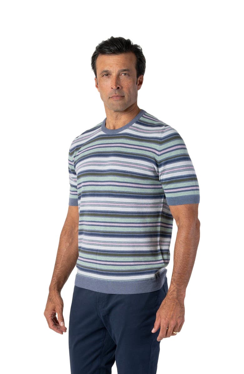 Robert Talbott Pratt Multi Stripe Short Sleeve Crewneck Sweater, Alternate, color, 