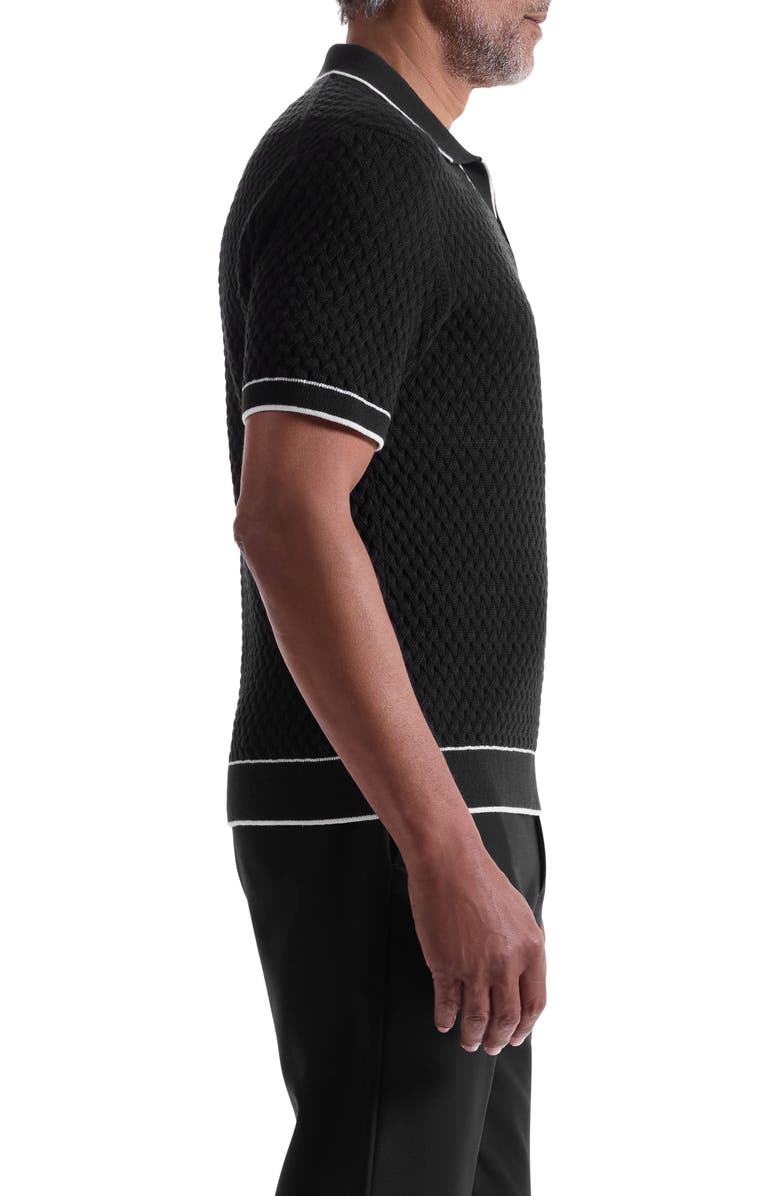 Bugatchi Johnny Collar Basket Stitch Cotton Blend Polo Sweater, Alternate, color, Black