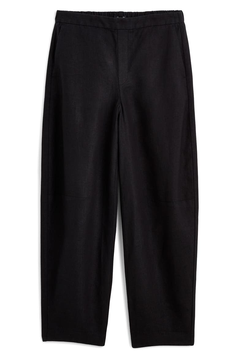 Barrel Leg Crop Linen Pants, Alternate, color, JET BLACK