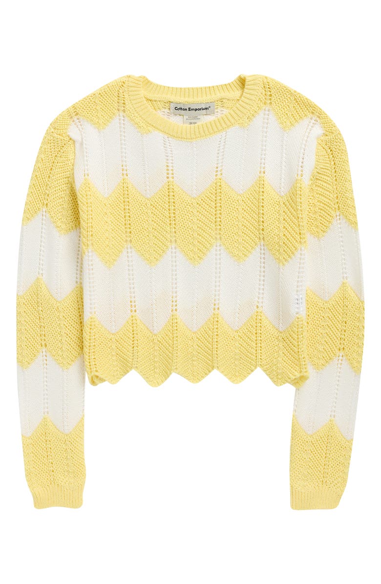 Cotton Emporium Chevron Stripe Pointelle Sweater, Main, color, Yellow