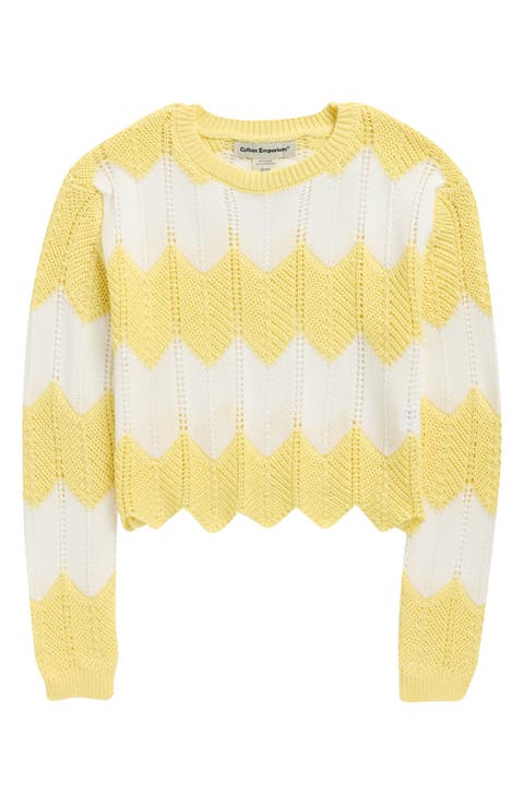 Chevron Stripe Pointelle Sweater (Big Kid)