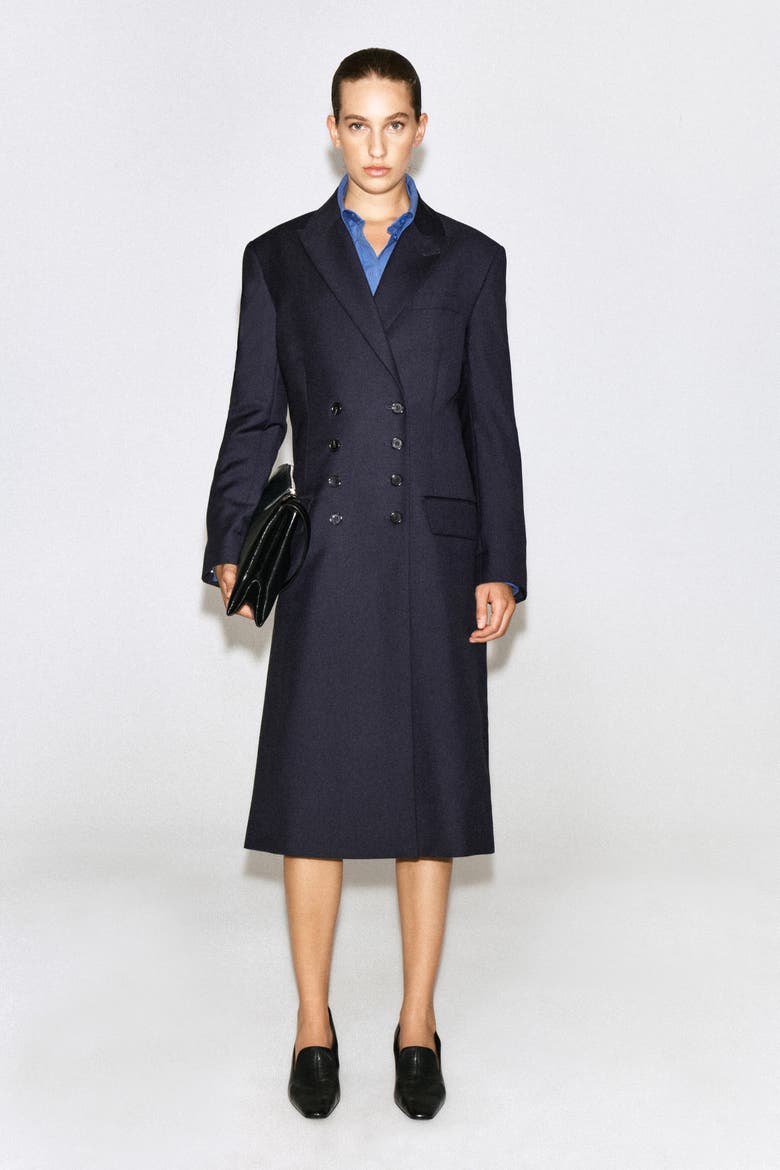 Wool Double-Breasted Longline Blazer, Alternate, color, NAVY