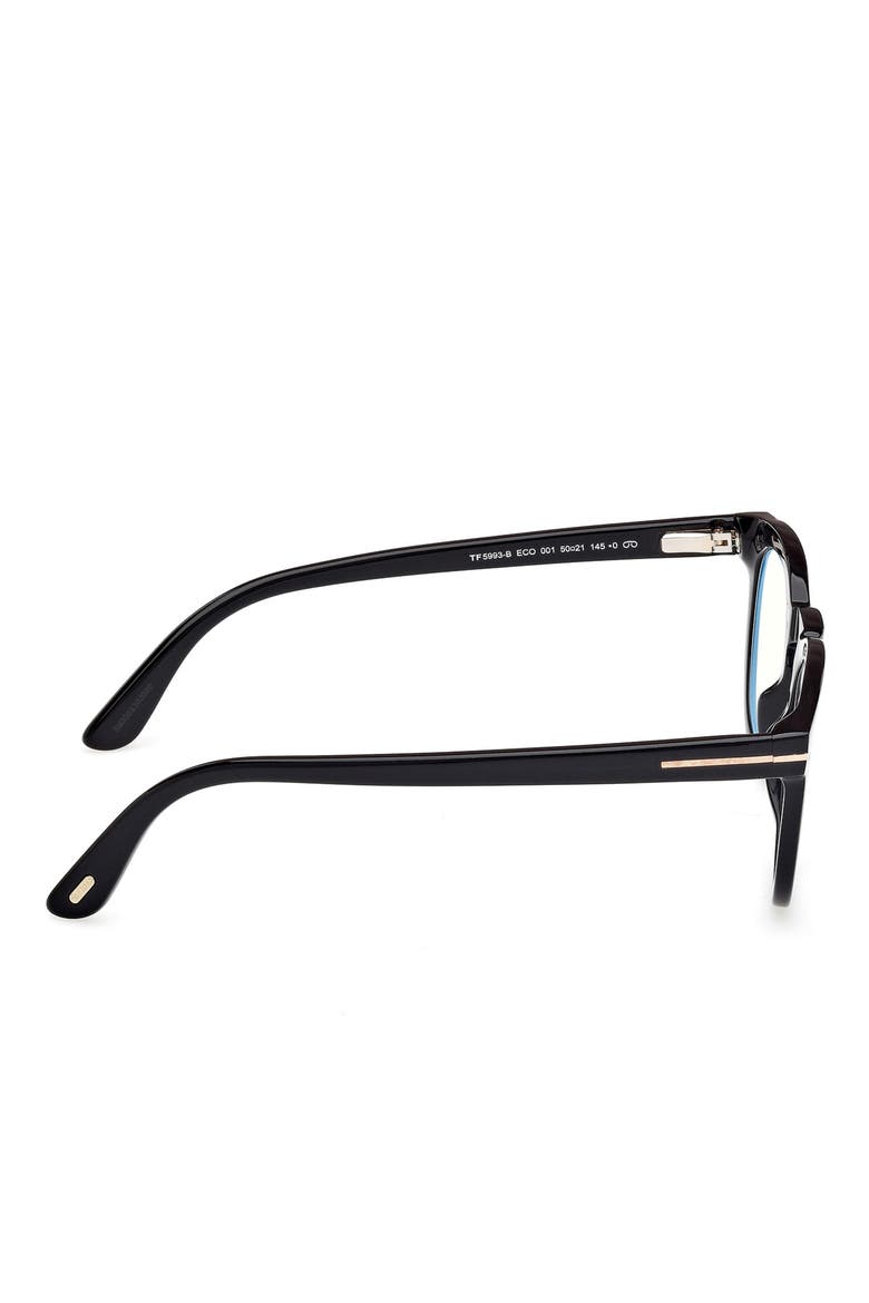 50mm Small Round Blue Light Blocking Glasses, Alternate, color, BLACK ECO / T LOGO