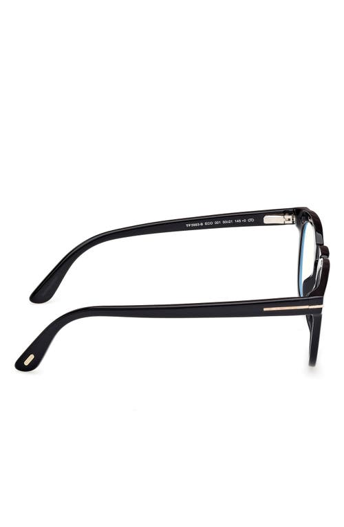 Tom Ford 50mm Small Round Blue Light Blocking Glasses In Black