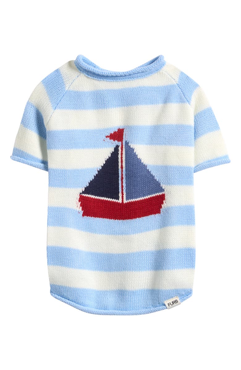 Furb Ship Ahoy Strip Pet Sweater, Main, color, Blue/Ivory