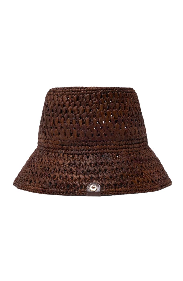 maje Colourful natural raffia bucket hat, Main, color, Brown