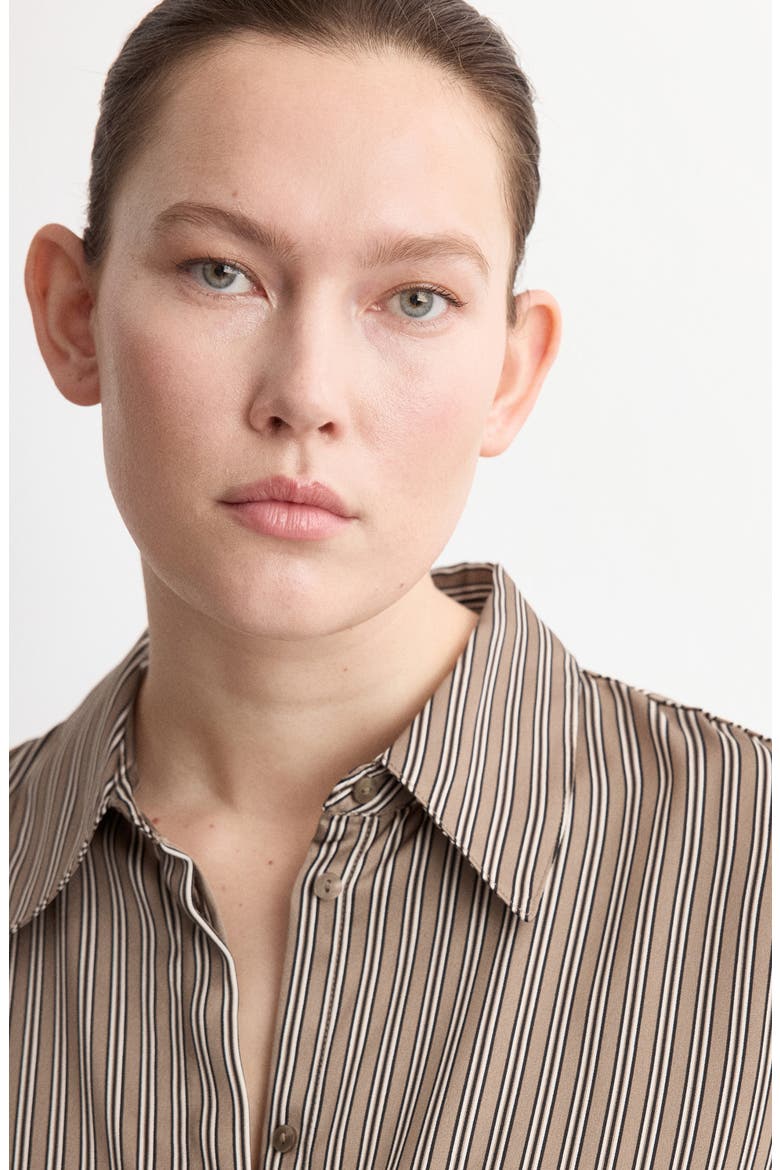 Stripe Satin Button-Up Shirt, Alternate, color, MEDIUM BROWN