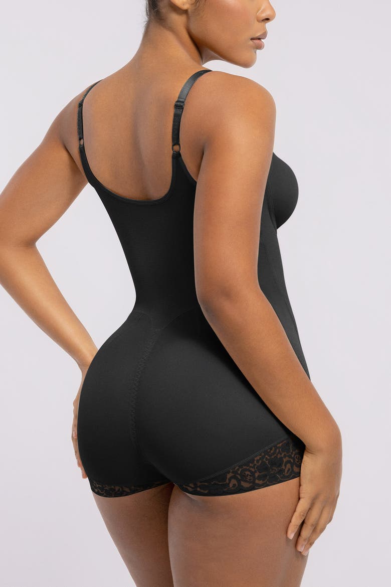 Tummy Control Zip-Up Brief Bodysuit, Alternate, color, Black