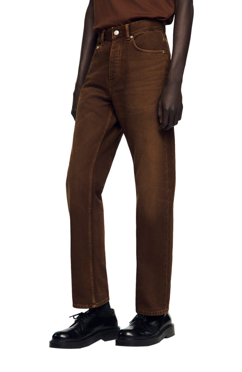 SANDRO Regular washed-effect jeans, Main, color, Tobacco Brown