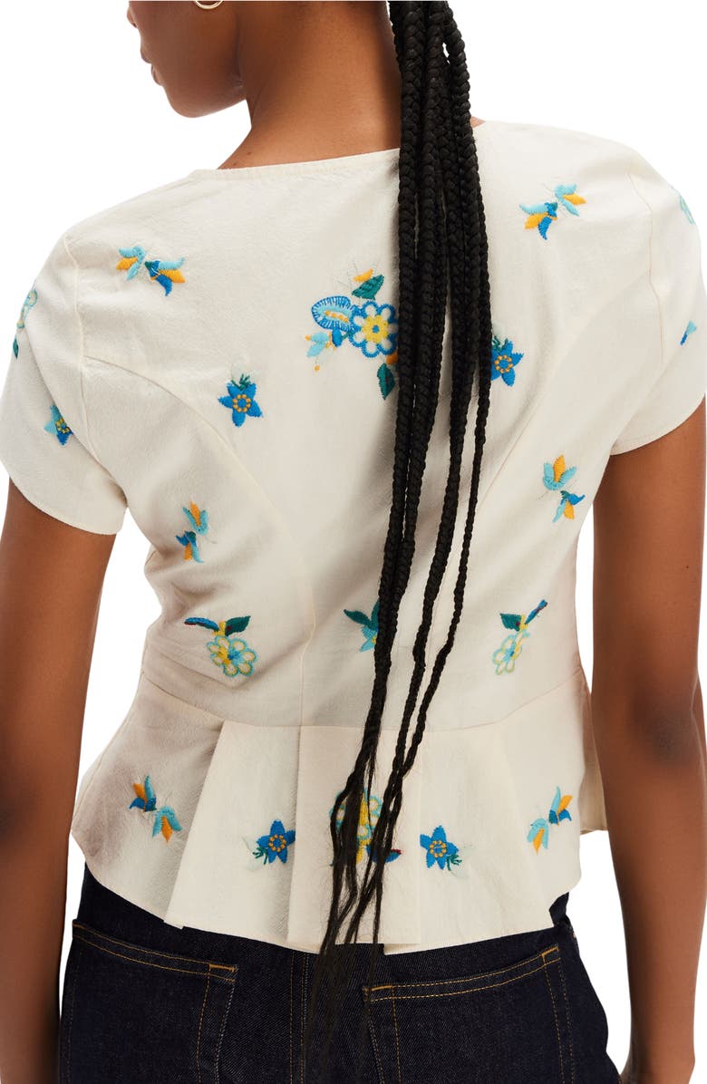 Free People Kelly Floral Embroidered Cotton Peplum Top, Alternate, color, Ivory