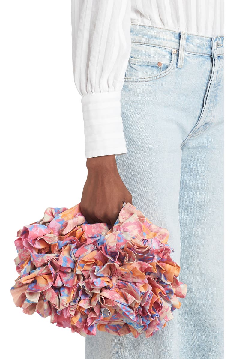 Dries Van Noten Mini Print Ruffle Crepe Hobo, Alternate, color,