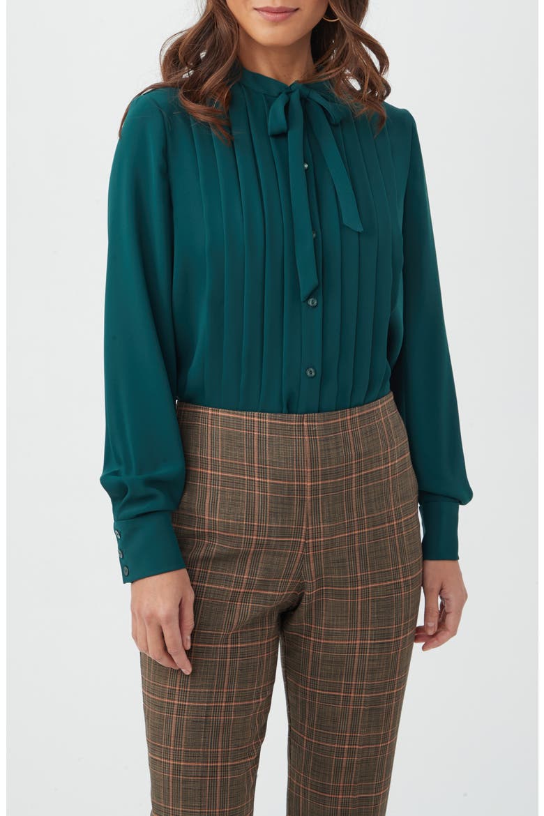 Adaeh Tie Neck Long Sleeve Button-Up Top, Main, color, VICTORIA LAKE