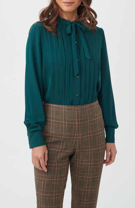 Trina Turk Adaeh Tie Neck Long Sleeve Button-Up Top