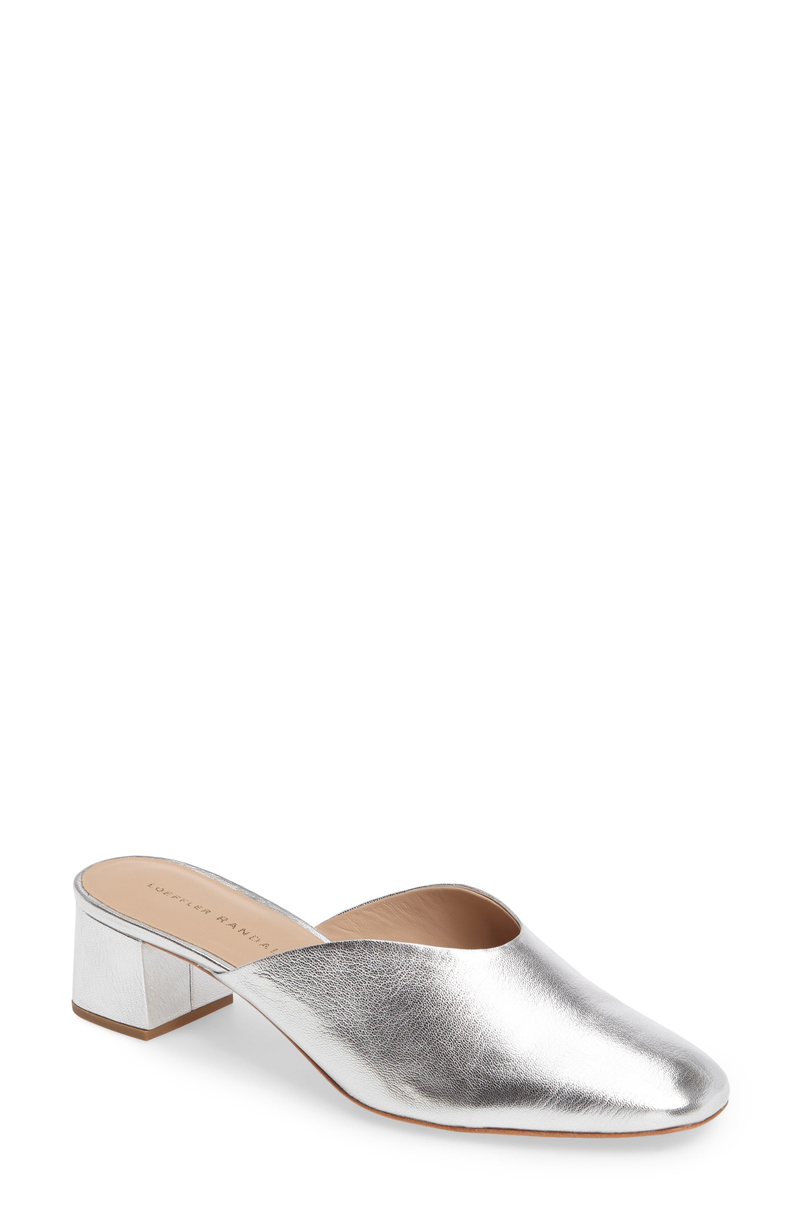 Lulu Block Heel Mule, Main, color, SILVER LEATHER