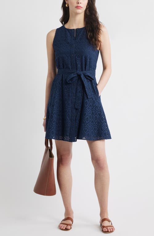 Caslonr Caslon(r) Sleeveless Cotton Eyelet Belted Dress