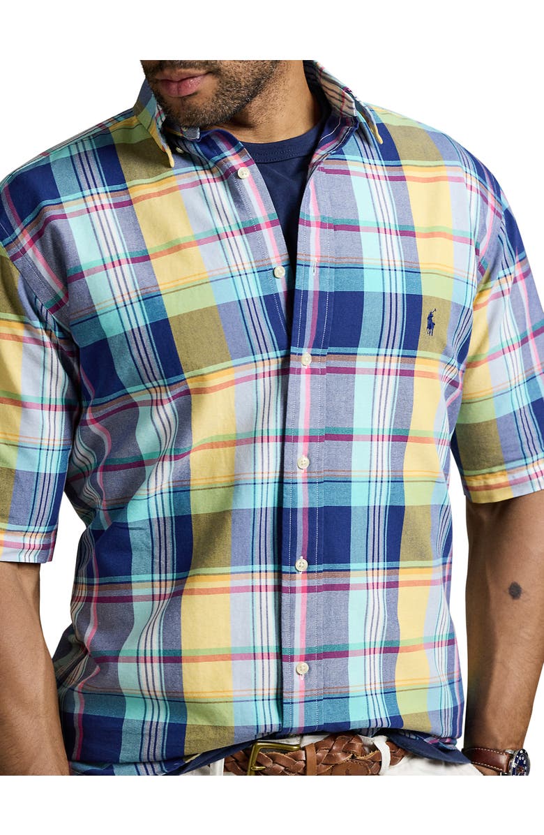 Polo Ralph Lauren Big & Tall Plaid Oxford Sport Shirt, Alternate, color, Navy Yellow Multi