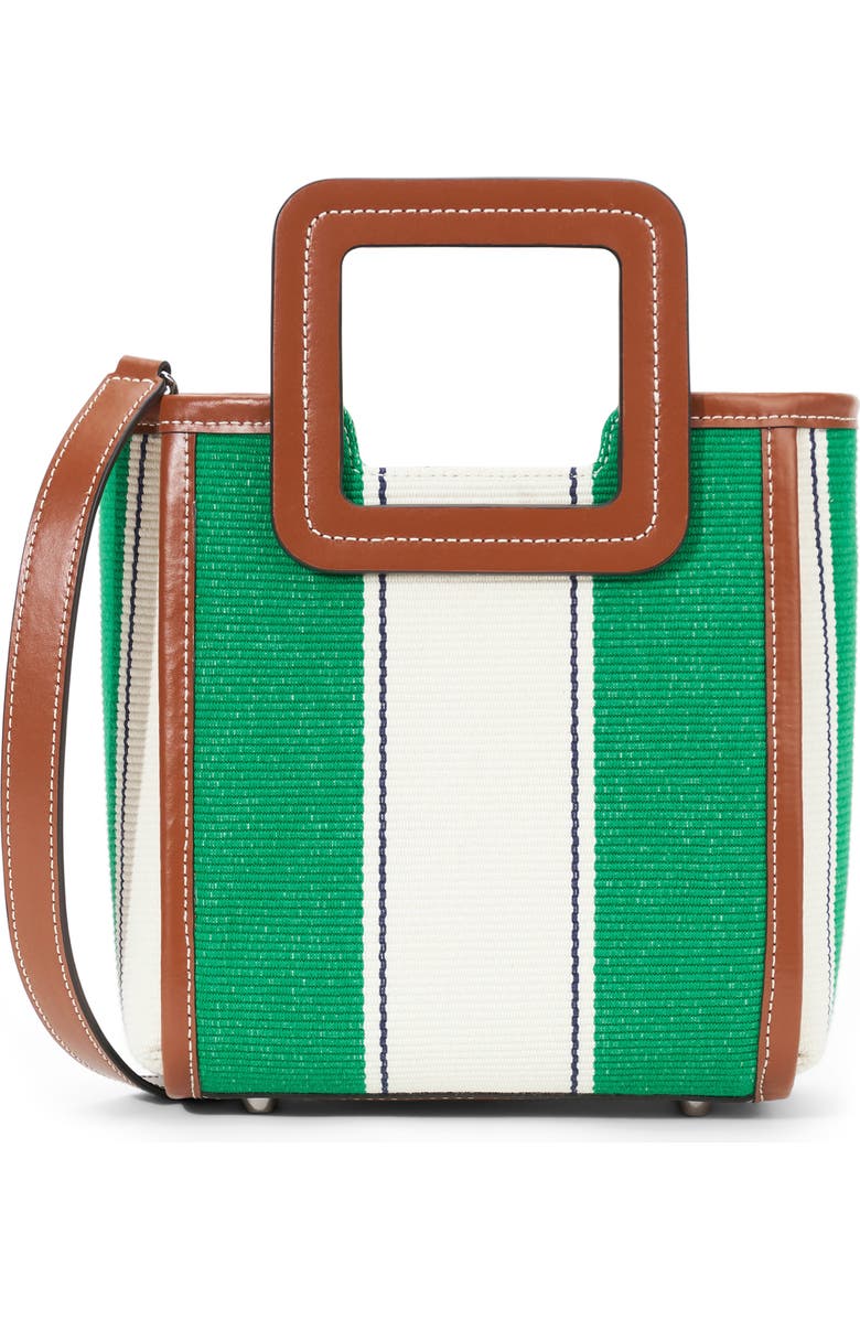 STAUD Mini Shirley Bungalow Stripe Canvas & Leather Tote, Main, color,