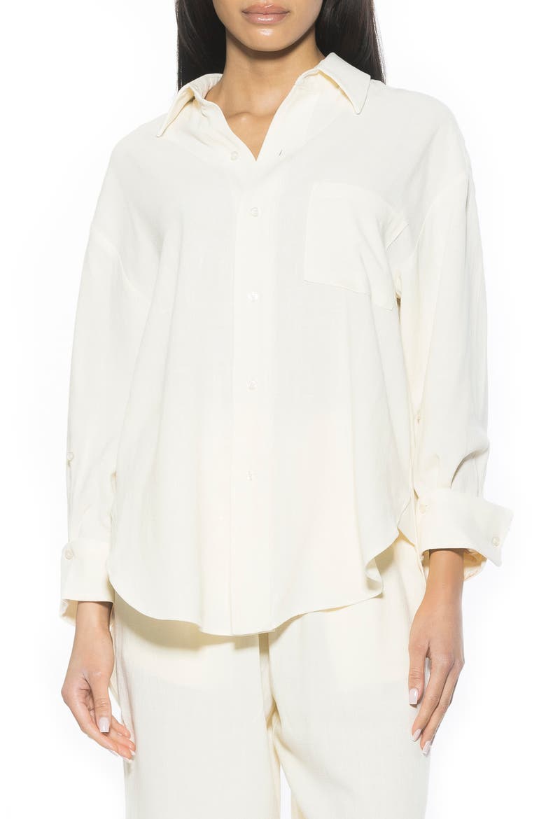 Amber Oversize Linen & Cotton Button-Up Shirt, Main, color, IVORY