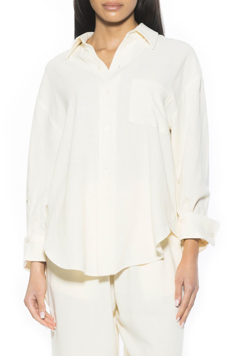 Alexia Admor Amber Oversize Linen & Cotton Button-Up Shirt, Main, color, Ivory