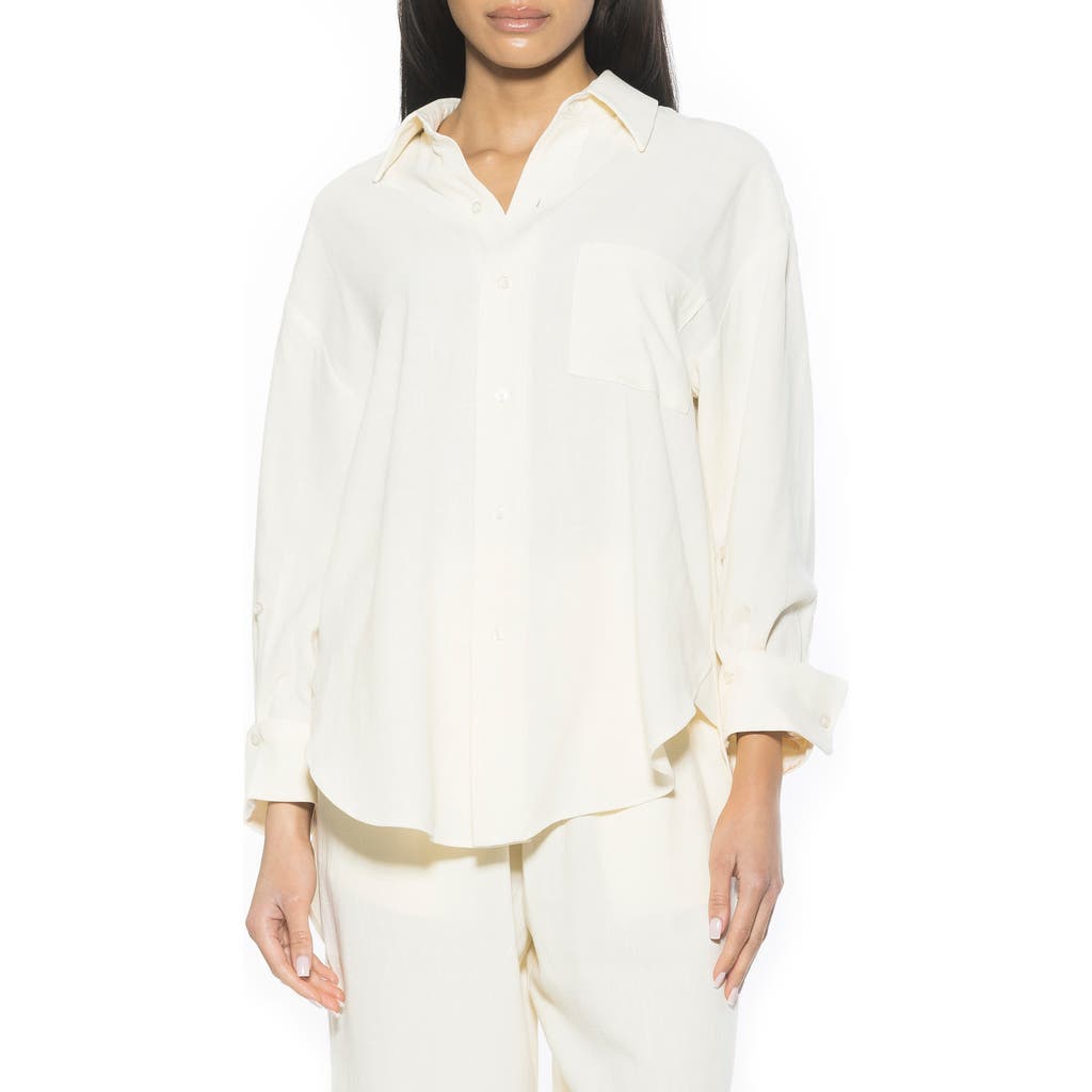Alexia Admor Amber Oversize Long Sleeve Linen Button-up Shirt In Ivory