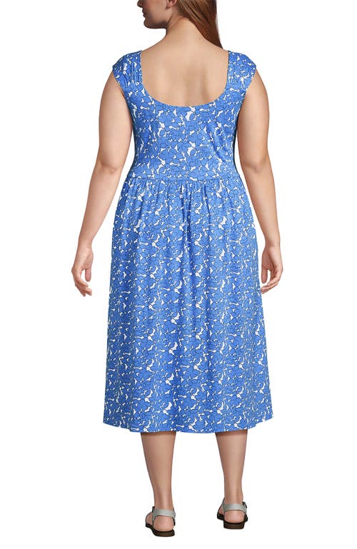 Lands' End Slub Cap Sleeve Shirred Skirt Midi Dress In Blue