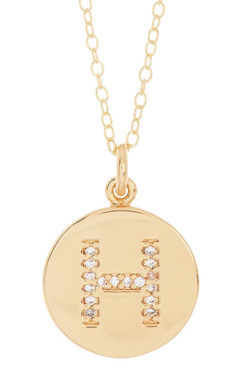 Water Resistant Cubic Zirconia Initial Disc Pendant Necklace