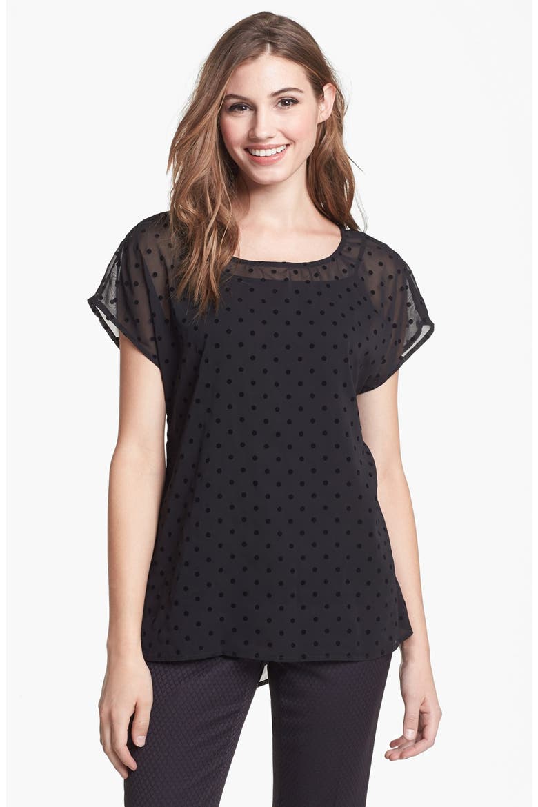 Polka Dot Chiffon Tee, Main, color, BLACK/ BLACK DOT