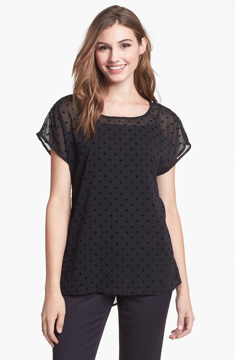 Bobeau Polka Dot Chiffon Tee, Main, color, 
