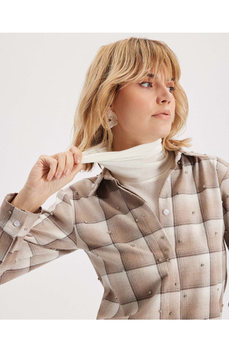 THEO The Label Europa Plaid Flannel Crystal Shirt, Alternate, color, Wheat