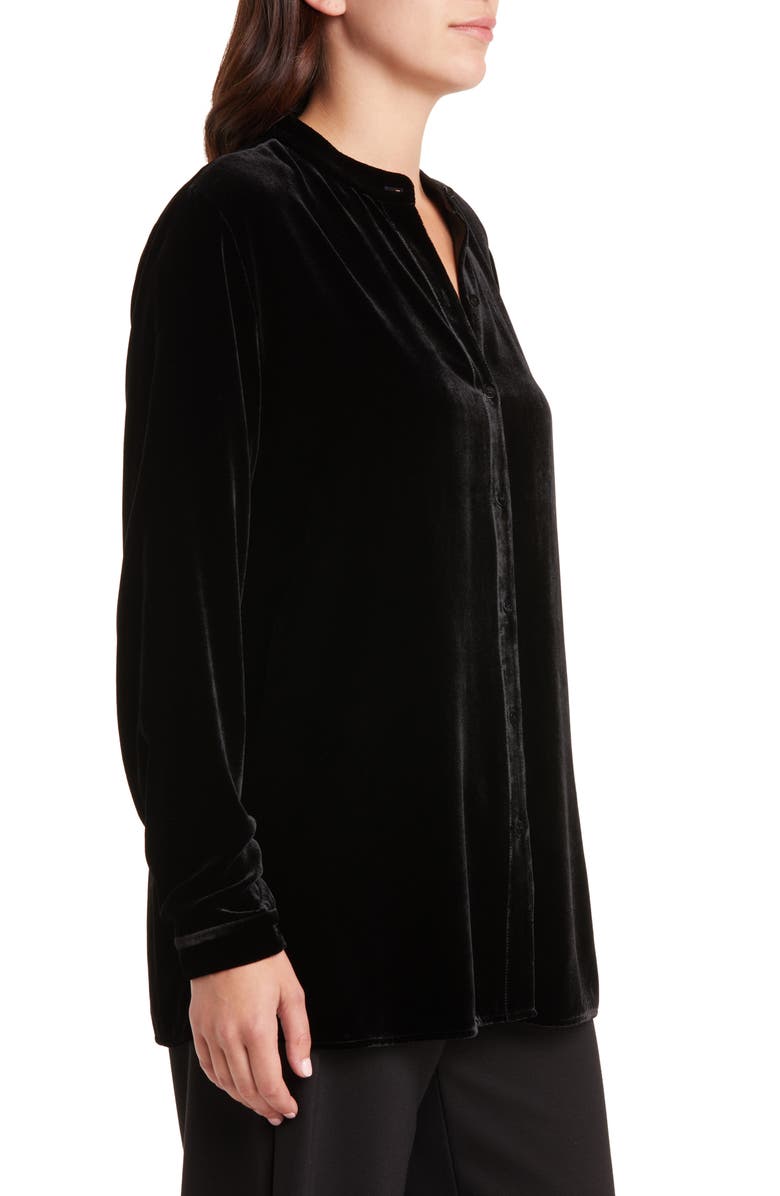 Eileen Fisher Band Collar Velvet Button-Up Shirt, Alternate, color, 