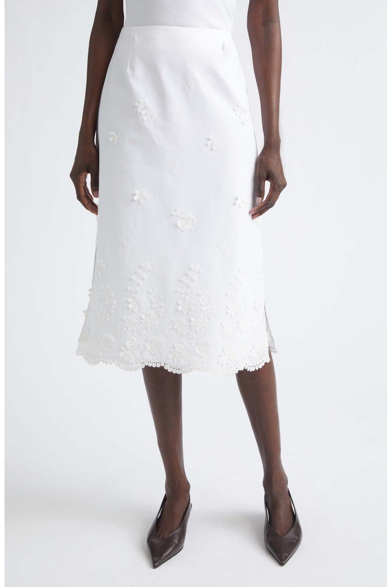 Malik Floral Appliqué Midi Skirt, Main, color, OPTIC WHITE