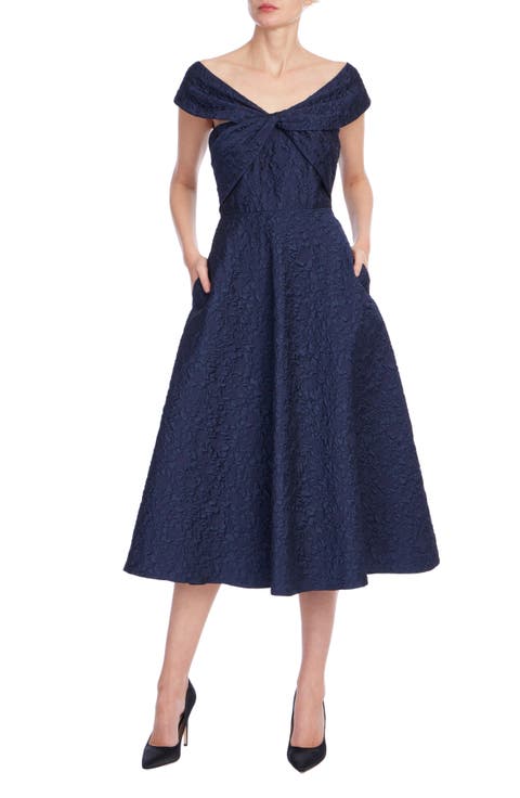 Portrait Collar Jacquard Midi Cocktail Dress