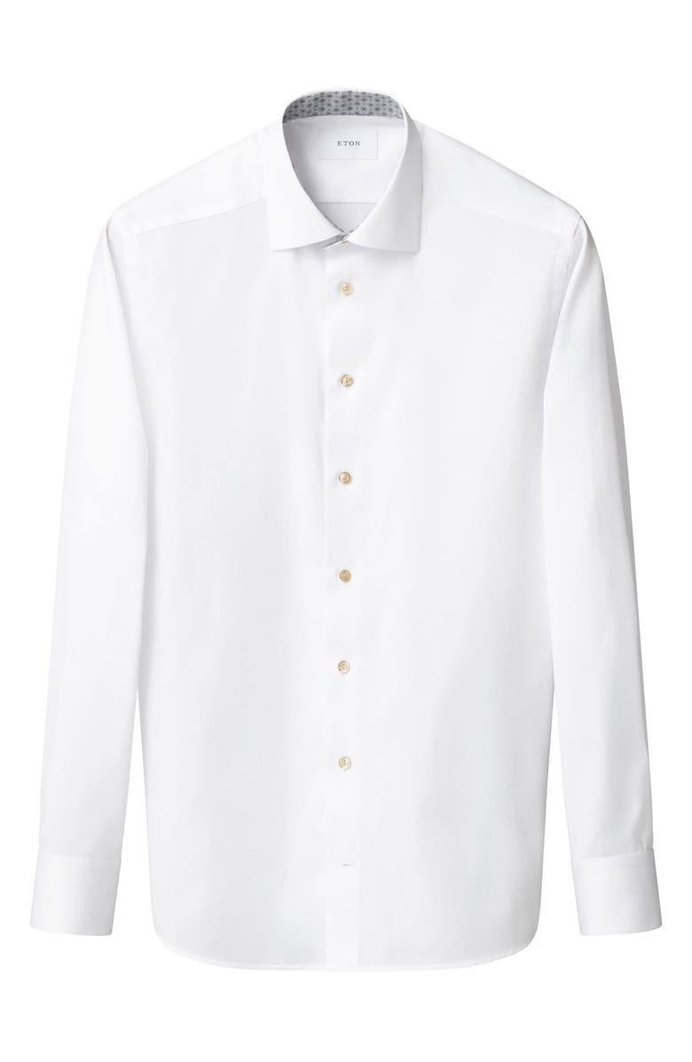 Eton Slim Fit Solid Shirt with Medallion Detail, Alternate, color, White