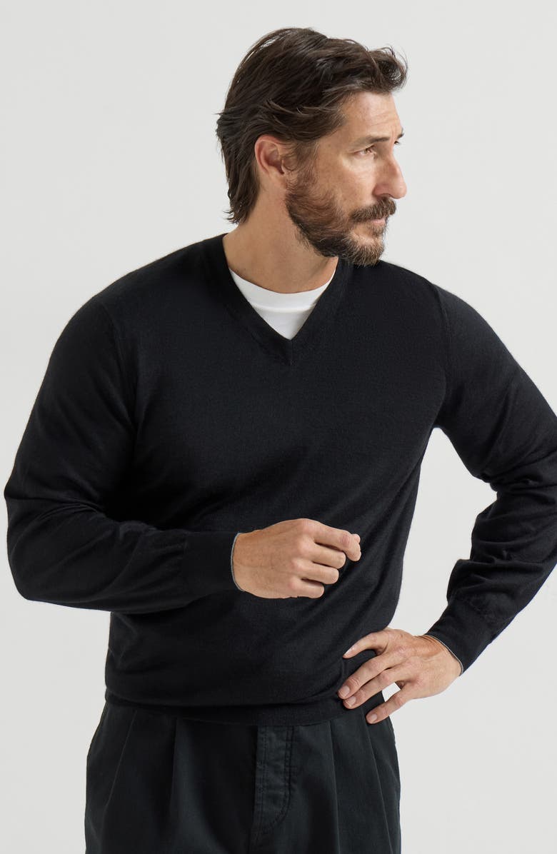 Brunello Cucinelli Cashmere and silk lightweight sweater, Alternate, color, Black