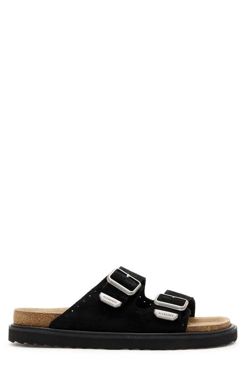 Allsaints Randal Buckled Suede Sandals In Black