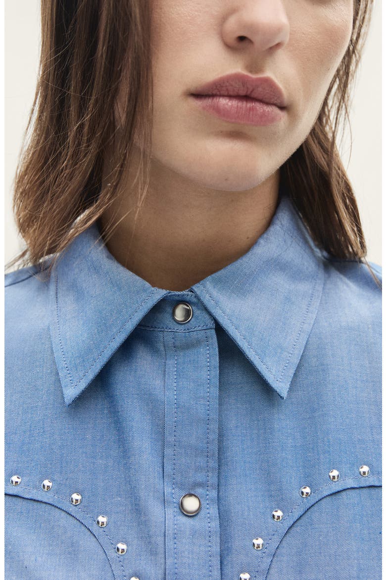 Studded Snap-Up Western Shirt, Alternate, color, BLUE