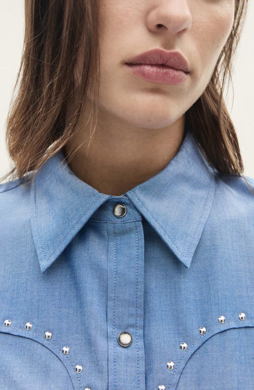 Mango Studded Snap-up Western Shirt In Blue
