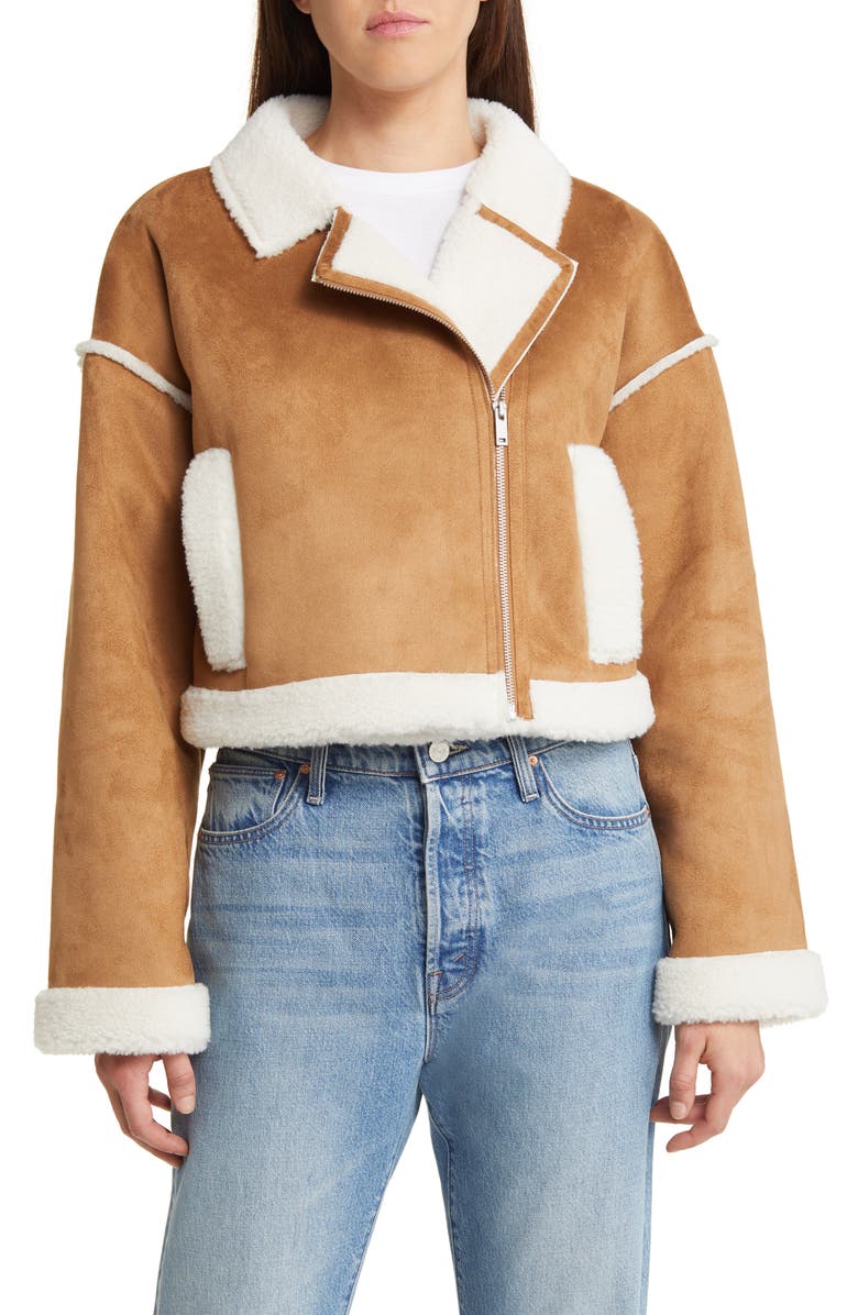 UGG<sup>®</sup> Takara Luxe Fluff Faux Shearling Crop Moto Jacket, Main, color, 