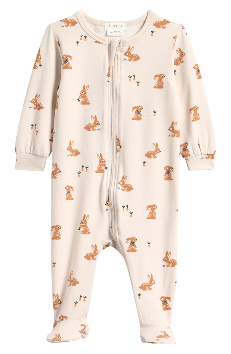 Petit Lem Fitted One-Piece Zip Pajamas, Main, color, Beige