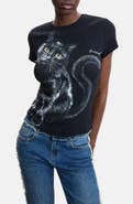 Desigual Stretch Cotton Cat Graphic T-Shirt
