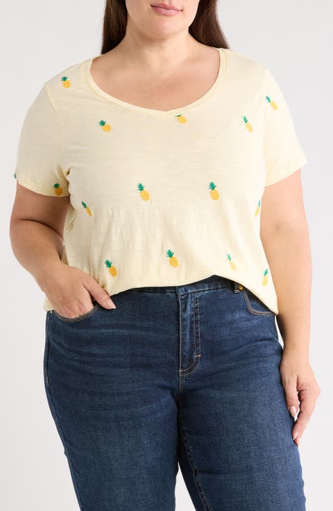 Embroidered Cotton T-Shirt (Plus)