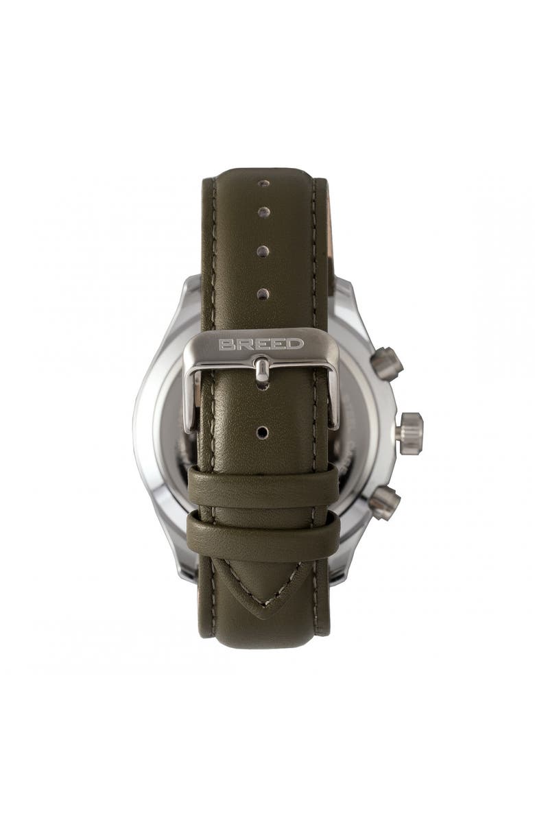 BREED Maverick Chronograph Leather-Band Watch w/Date, Alternate, color, Silver/Olive