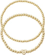 Adornia Initial Heart Charm Beaded Chain Bracelet Set