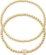 Adornia Initial Heart Charm Beaded Chain Bracelet Set