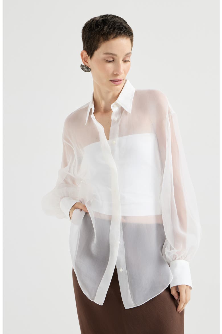 Crispy silk shirt with monili, Main, color, White