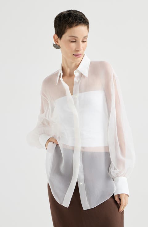 Crispy silk shirt with monili